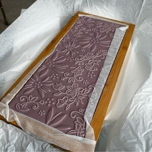 Rectangular Charcuterie Board with Mauve Floral Ceramic Insert & Wood Frame–New